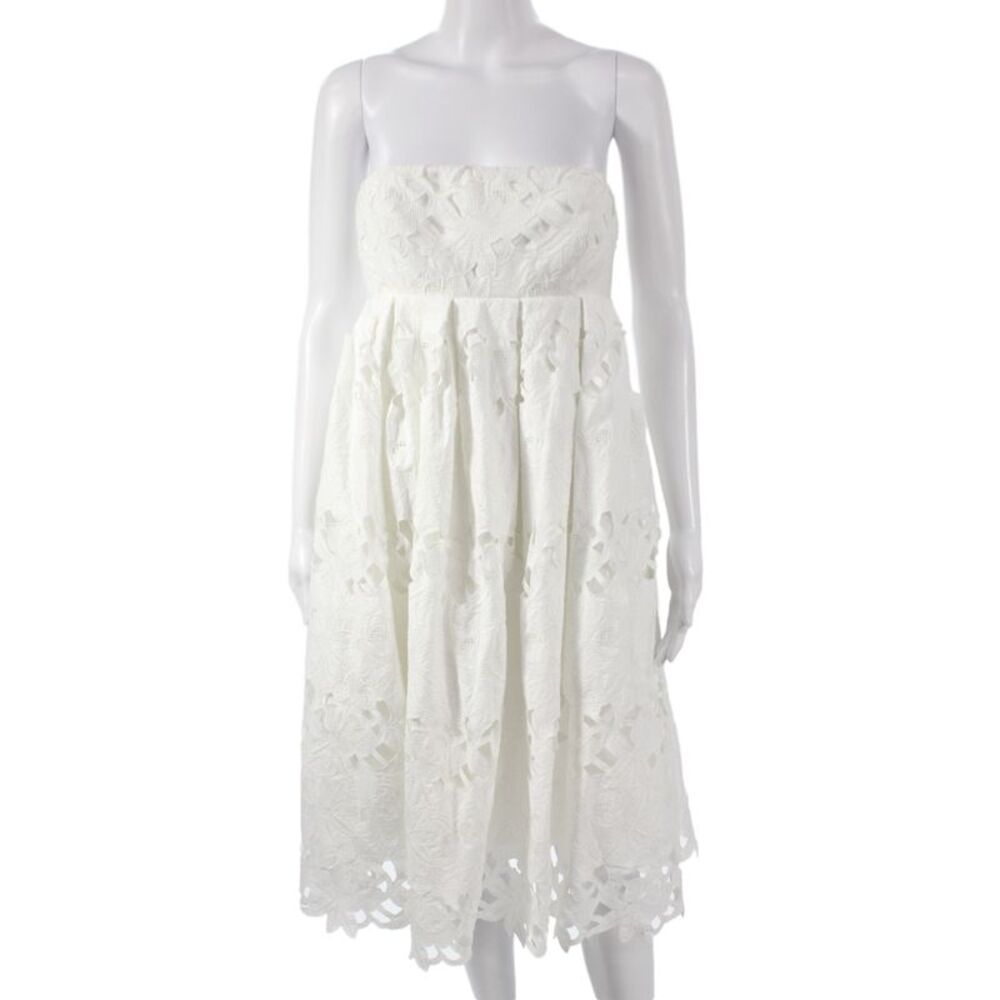 Tibi Women A-Line Sundress White Floral Cotton Sleeveless Zip Short Size 6